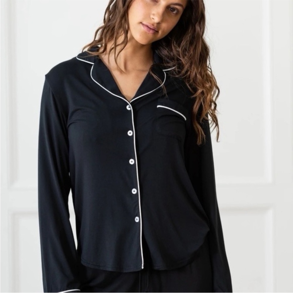 Elegant Black Pajama Set with White Trim